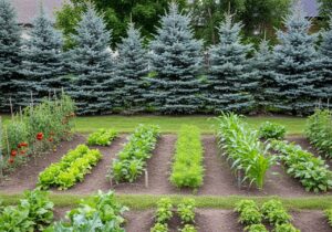 A hedge of blue spruce can deter deer from entering your garden area.